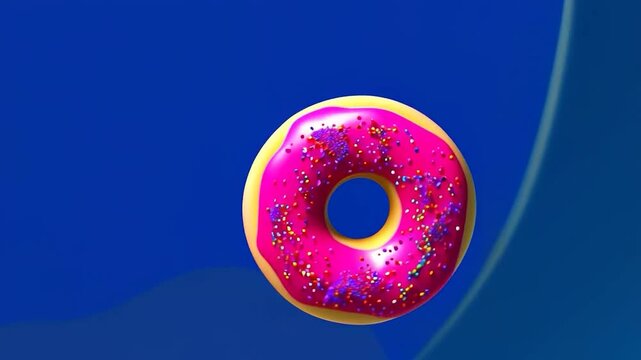 Pink glazed doughnut on blue background