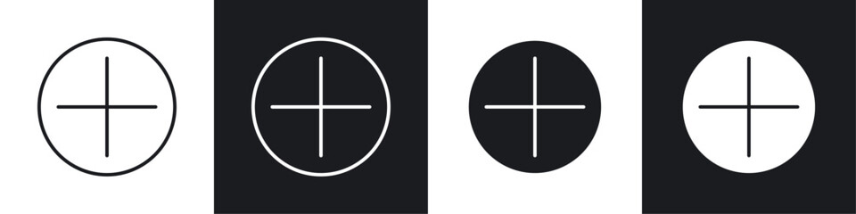 Plus icons collection in black and white filled and line versions