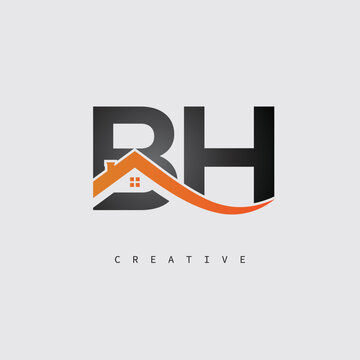 BH Real Estate Creative Logo &ndash; Minimalist House Roof Monogram for Property, Realtor & Construction Branding