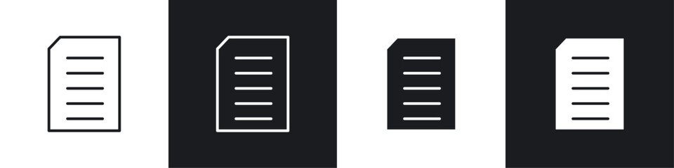 Document icons collection in black and white filled and line versions