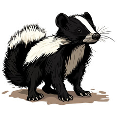 skunk, animal, vector, transparent background, creature, mephitis mephitis, cute, mammal, nature, polecat, rodent, wildlife, isolated