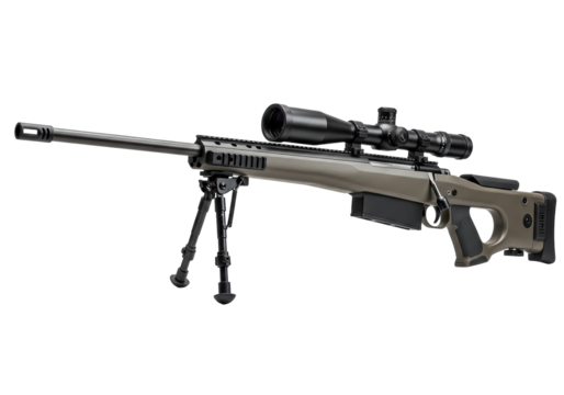 Isolated Long Range Precision Sniper Rifle with Scope and Bipod