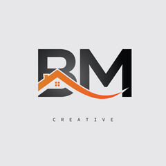 BM Real Estate Creative Logo – Minimalist House Roof Monogram for Property, Realtor & Construction Branding