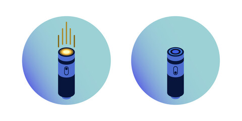 Set of fashlight and torch led light on off icons vector illustration