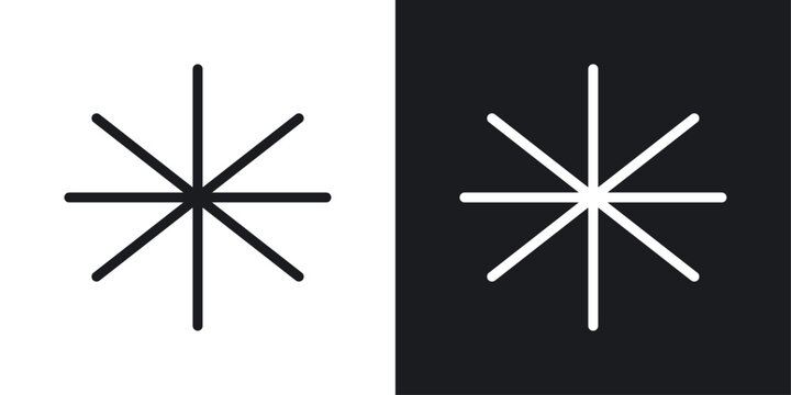 Asterisk icons collection in black and white filled and line versions
