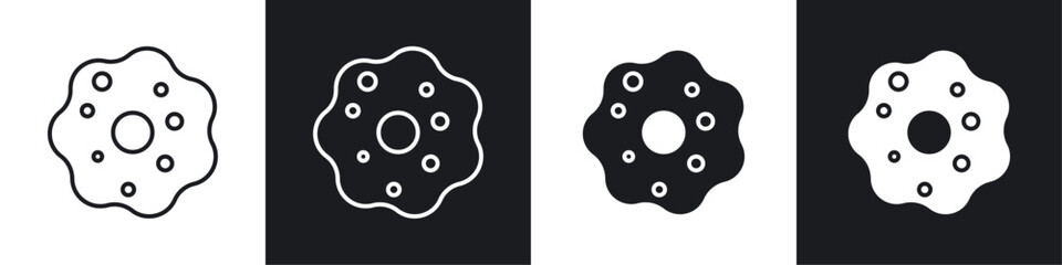 Microorganism icons collection in black and white filled and line versions