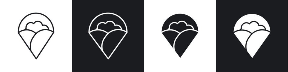 Crepe icons collection in black and white filled and line versions