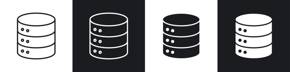 Database icons collection in black and white filled and line versions