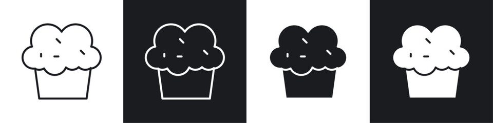 Cupcake icons collection in black and white filled and line versions