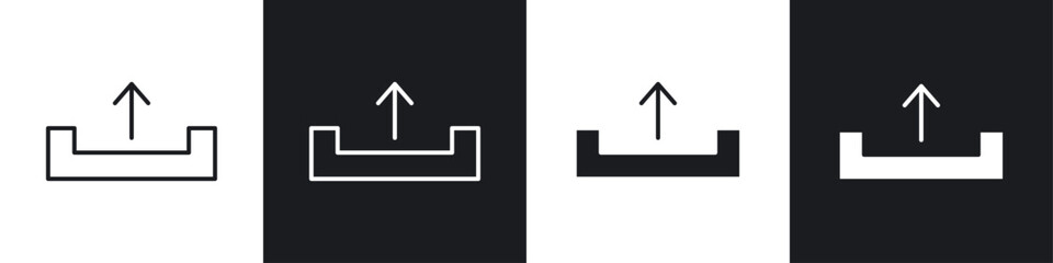 Upload icons collection in black and white filled and line versions