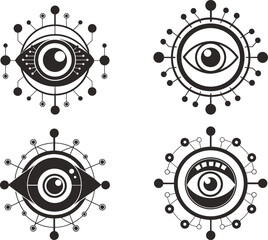 Fototapeta premium Eyes connected by geometric patterns a modern abstract design, Abstract geometric representation of eyes and interconnected systems silhouette vector illustration symbol