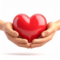 Obraz premium Hands Holding Red Heart Symbol of Care and Love 3d icon in cartoon plastic style minimal isolated on white background, clipping path