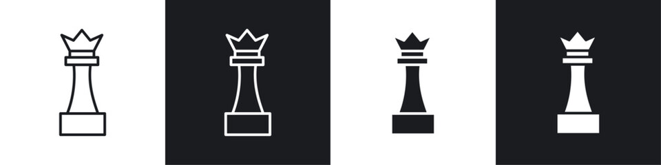 Obraz premium Chess queen icons collection in black and white filled and line versions