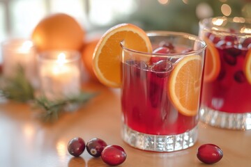 A festive beverage for the holidays, featuring a blend of orange and cranberry.