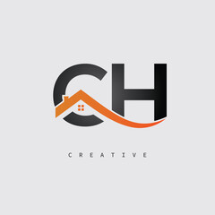  CH Real Estate Creative Logo – Minimalist House Roof Monogram for Property, Realtor & Construction Branding