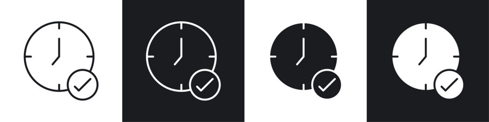 Time check icons collection in black and white filled and line versions