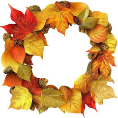 autumn leaves wreath, isolated on white background.