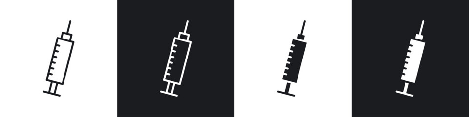 Syringe icons collection in black and white filled and line versions