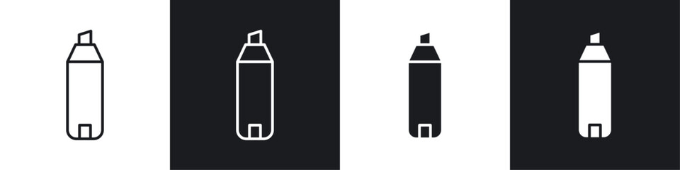 Highlighter icons collection in black and white filled and line versions