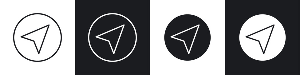 Navigation icons collection in black and white filled and line versions