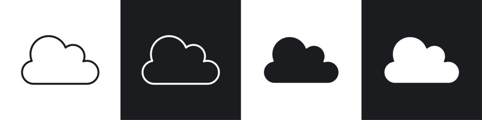 Clouds icons collection in black and white filled and line versions