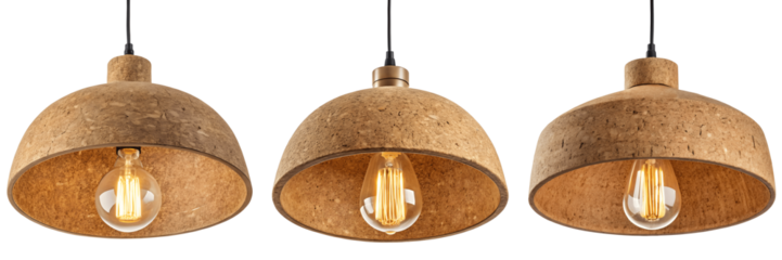 Set For cork pendant lights isolated on transparent background