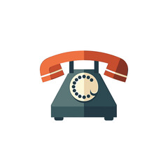 Vintage Rotary Telephone Flat Design Illustration with Orange Receiver and Dark Teal Base