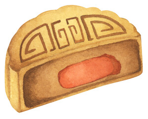 Mooncakes Illustration – Traditional Chinese Dessert for Mid Autumn Festival, Symbol of Prosperity. Watercolor Illustration.