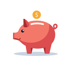 Obraz premium Illustration of a Red Piggy Bank with a Golden Dollar Coin, Representing Savings and Financial Planning