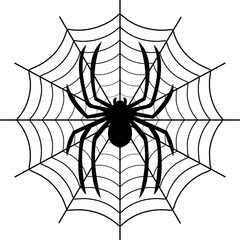 Obraz premium spider web vector, black spider on web vector illustration, halloween silhouette graphic
