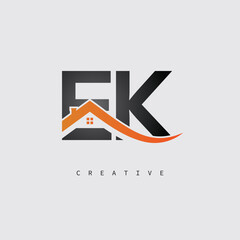 EK Real Estate Creative Logo – Minimalist House Roof Monogram for Property, Realtor & Construction Branding	
