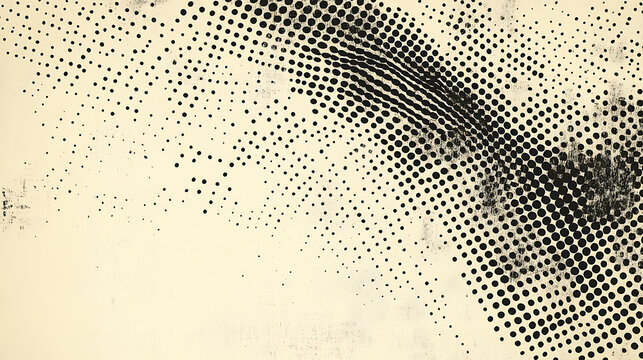 Distressed halftone pattern on beige background with black dots texture overlays and aged paper effects for retro and vintage designs