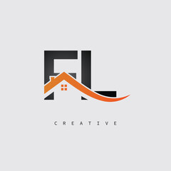  FL Real Estate Creative Logo – Minimalist House Roof Monogram for Property, Realtor & Construction Branding