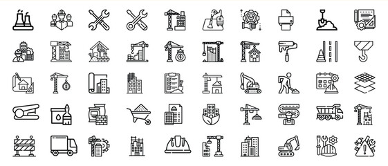Construction icons set building industry engineering symbols