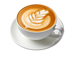 Latte art coffee cup isolated on transparent background