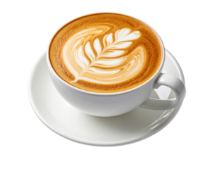 Latte art coffee cup isolated on transparent background