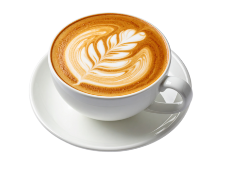 Latte art coffee cup isolated on transparent background