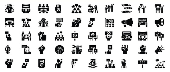 Protest icons set demonstration rights activism symbols