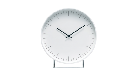 Modern white round clock design minimalist style home decor stylish timepiece elegant table clock simple timekeeping device contemporary interior design on transparent background
