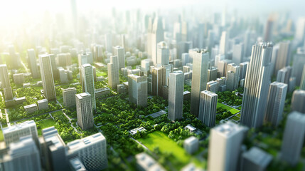 Obraz premium Digital Cityscape Aerial View With Green Spaces