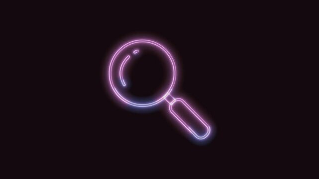 Magnifying Glass Icon Neon Seamless Loop 4K (Black Background) | Animated Promotional Typography for Video Editing
