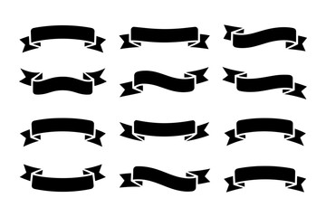 Black banner vector set decorative ribbon design