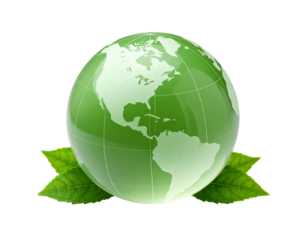 Green glass globe with leaves isolated on transparent background
