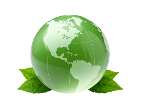 Green glass globe with leaves isolated on transparent background