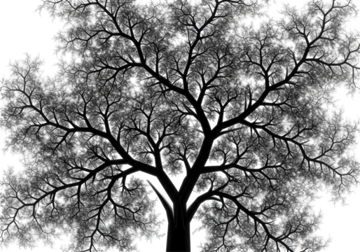 Isolated Silhouette of Bare Tree with Intricate Branches