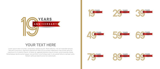 logo anniversary set. brown color with red ribbon on white background for special event