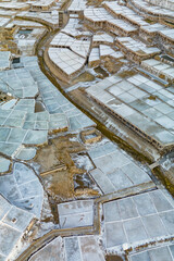 Aerial view of Anana Valley with ancient salt terraces, Basque Country, Spain