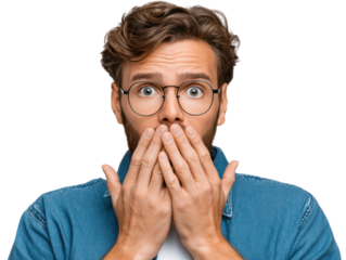 man covering his mouth with his hands