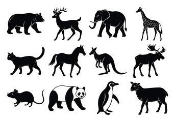 Set of various animals silhouettes
