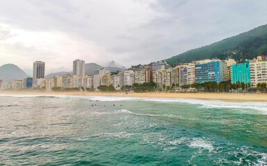 Copacabana Beach Tropical Paradise and City Skyline Rio de Janeiro Brazil.
